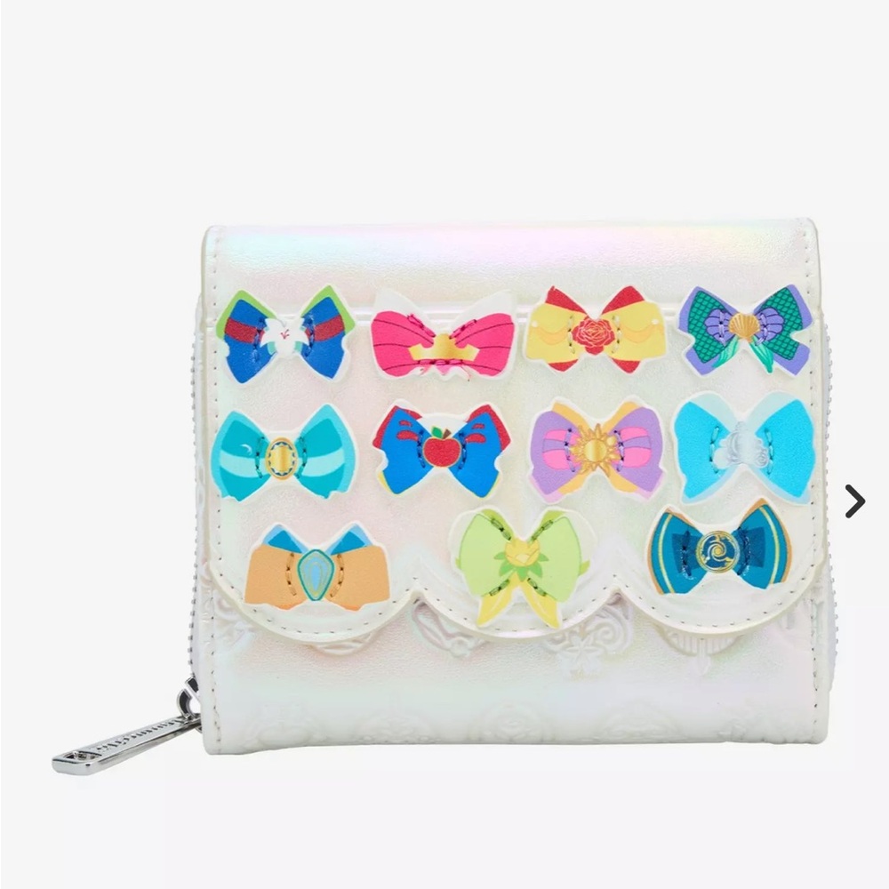Loungefly White Iridescent Mini Wallet with Colorful Bow Appliqués - Picture 7 of 9